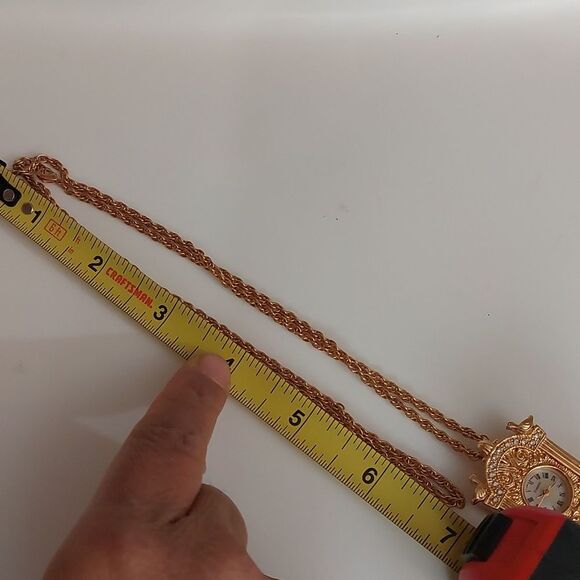 W Lind Gold Tone CZ Stones Art Deco Birds House Watch Brooch Pendant Necklace - Picture 4 of 6